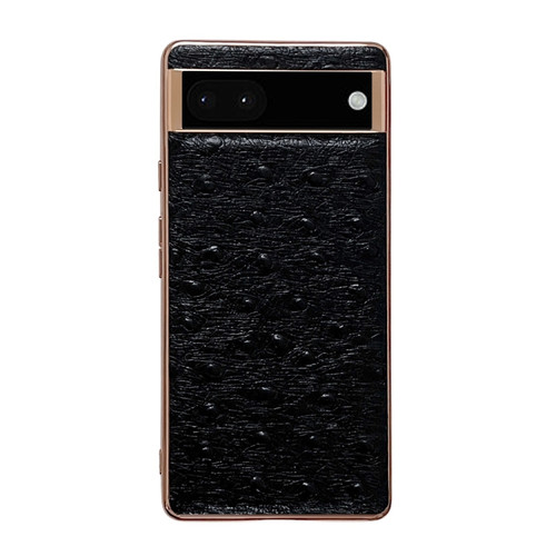 Google Pixel 7 Pro Genuine Leather Ostrich Texture Nano Electroplating Phone Case - Black