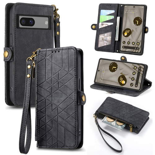 Google Pixel 7 Pro Geometric Zipper Wallet Side Buckle Leather Phone Case - Black