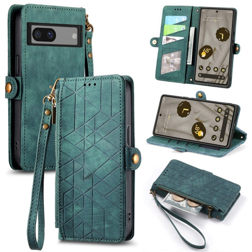Google Pixel 7 Pro Geometric Zipper Wallet Side Buckle Leather Phone Case - Green