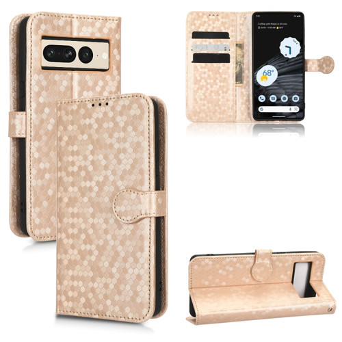 Google Pixel 7 Pro Honeycomb Dot Texture Leather Phone Case - Gold