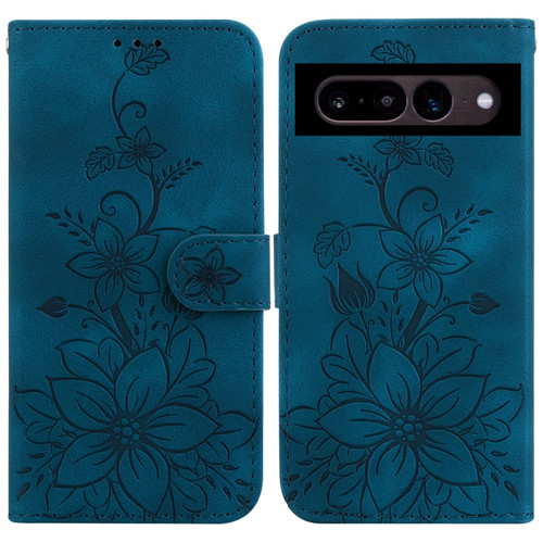 Google Pixel 7 Pro Lily Embossed Leather Phone Case - Dark Blue