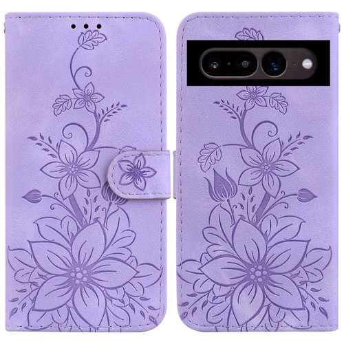 Google Pixel 7 Pro Lily Embossed Leather Phone Case - Purple