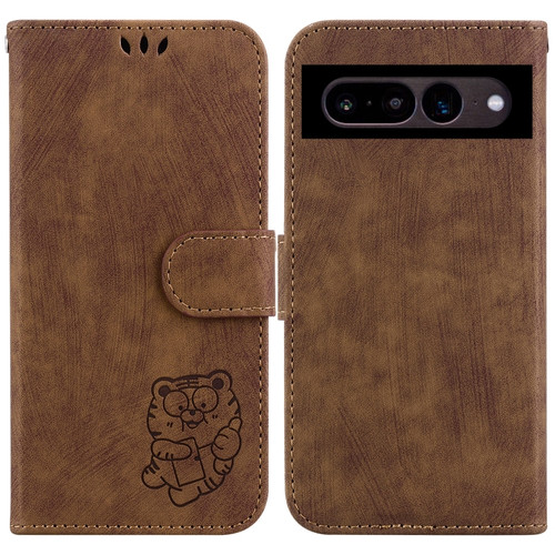 Google Pixel 7 Pro Little Tiger Embossed Leather Phone Case - Brown