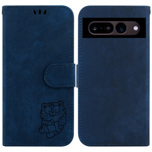 Google Pixel 7 Pro Little Tiger Embossed Leather Phone Case - Dark Blue