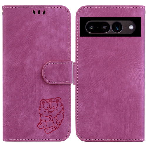 Google Pixel 7 Pro Little Tiger Embossed Leather Phone Case - Rose Red