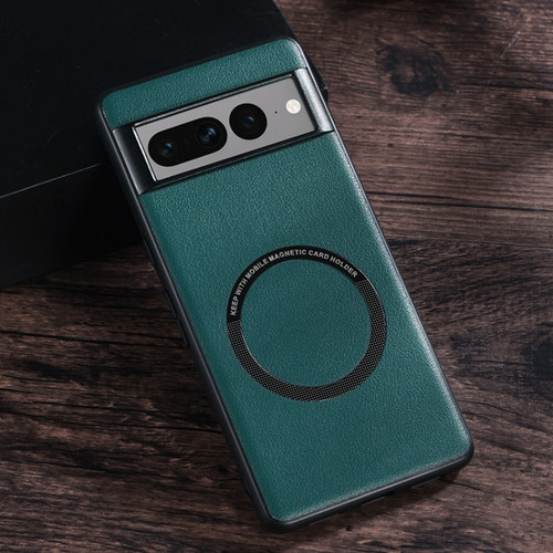 Google Pixel 7 Pro Magsafe Magnetic Ring Leather Texture Phone Case - Green