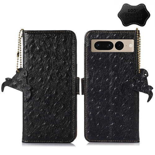 Google Pixel 7 Pro Ostrich Pattern Genuine Leather RFID Phone Case - Black