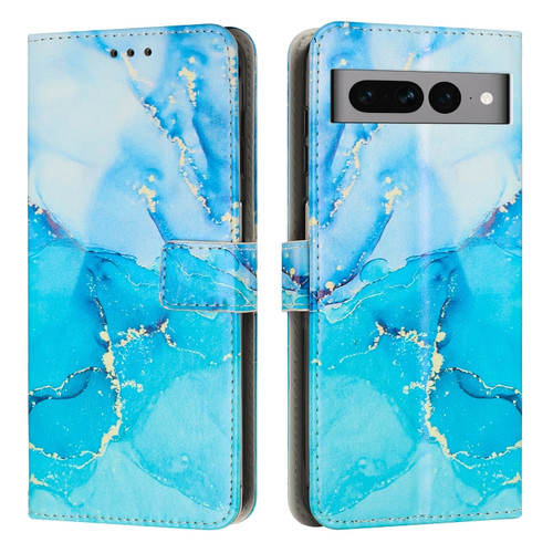 Google Pixel 7 Pro Painted Marble Pattern Leather Phone Case - Blue Green
