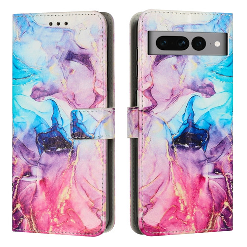 Google Pixel 7 Pro Painted Marble Pattern Leather Phone Case - Pink Purple