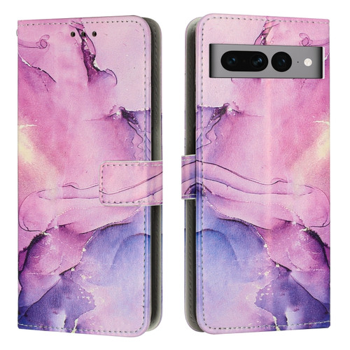 Google Pixel 7 Pro Painted Marble Pattern Leather Phone Case - Purple