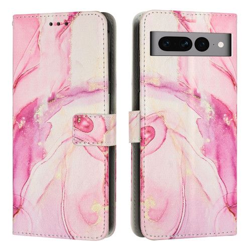 Google Pixel 7 Pro Painted Marble Pattern Leather Phone Case - Rose Gold