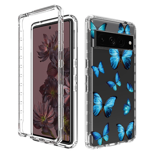 Google Pixel 7 Pro PC+TPU Transparent Painted Phone Case - Blue Butterflies