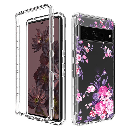 Google Pixel 7 Pro PC+TPU Transparent Painted Phone Case - Pink Flower