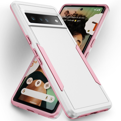 Google Pixel 7 Pro Pioneer Armor Heavy Duty PC + TPU Phone Case - White+Pink