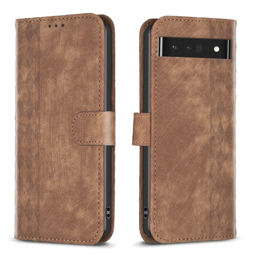 Google Pixel 7 Pro Plaid Embossed Leather Phone Case - Brown