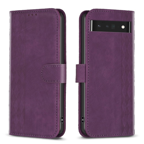 Google Pixel 7 Pro Plaid Embossed Leather Phone Case - Purple