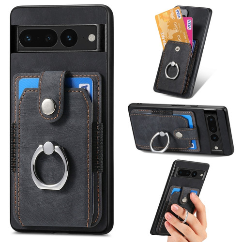 Google Pixel 7 Pro Retro Skin-feel Ring Card Wallet Phone Case - Black