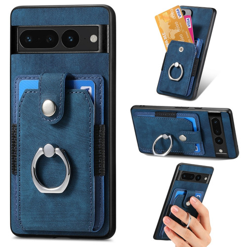 Google Pixel 7 Pro Retro Skin-feel Ring Card Wallet Phone Case - Blue