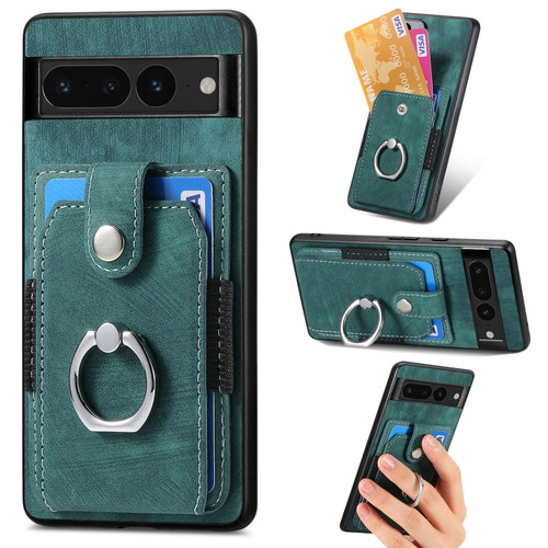 Google Pixel 7 Pro Retro Skin-feel Ring Card Wallet Phone Case - Green