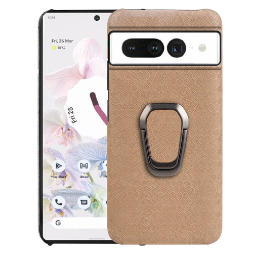 Google Pixel 7 Pro Ring Holder Honeycomb PU Skin Phone Case - Coffee