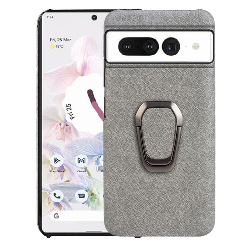 Google Pixel 7 Pro Ring Holder Honeycomb PU Skin Phone Case - Grey
