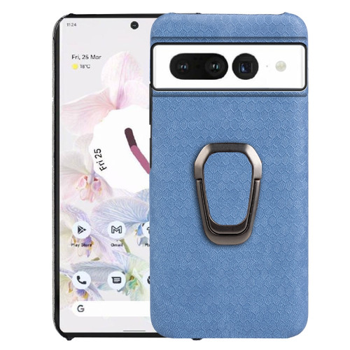 Google Pixel 7 Pro Ring Holder Honeycomb PU Skin Phone Case - Light Blue