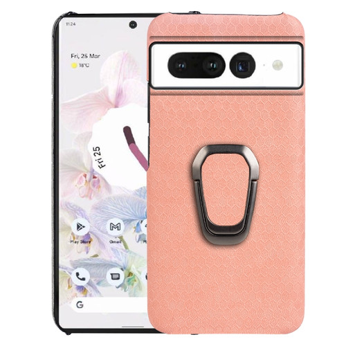 Google Pixel 7 Pro Ring Holder Honeycomb PU Skin Phone Case - Pink