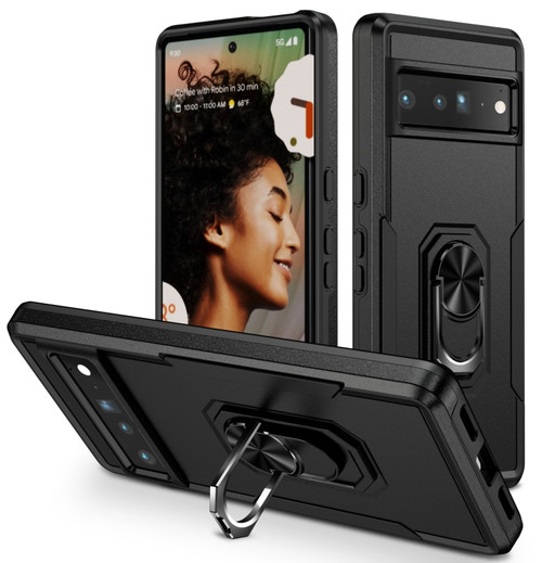 Google Pixel 7 Pro Ring Kickstand Heavy Duty Shockproof Phone Case - Black