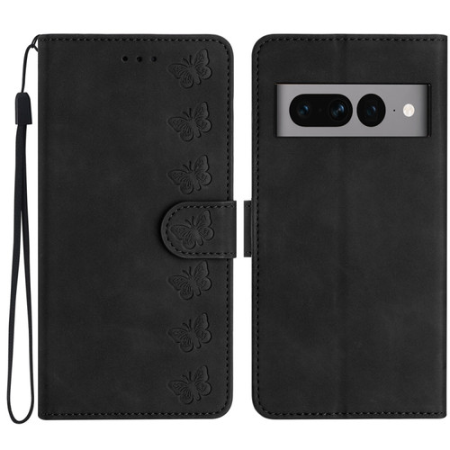 Google Pixel 7 Pro Seven Butterflies Embossed Leather Phone Case - Black