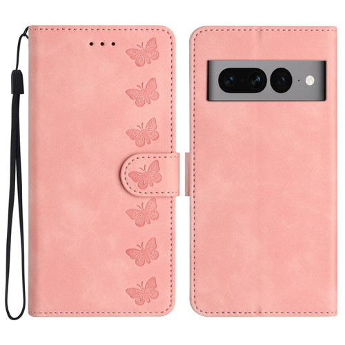 Google Pixel 7 Pro Seven Butterflies Embossed Leather Phone Case - Pink
