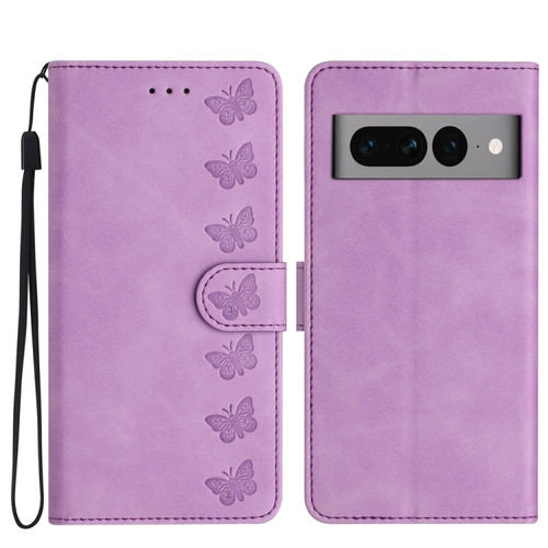 Google Pixel 7 Pro Seven Butterflies Embossed Leather Phone Case - Purple