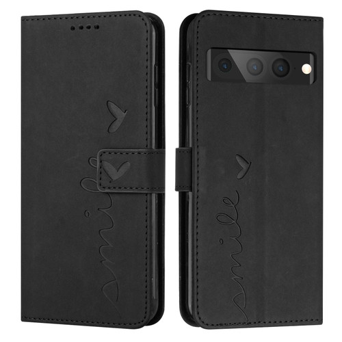 Google Pixel 7 Pro Skin Feel Heart Pattern Leather Phone Case - Black