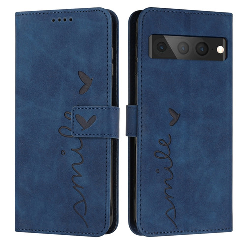Google Pixel 7 Pro Skin Feel Heart Pattern Leather Phone Case - Blue