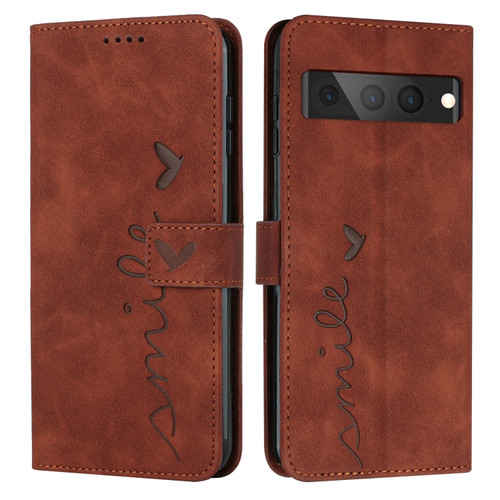 Google Pixel 7 Pro Skin Feel Heart Pattern Leather Phone Case - Brown