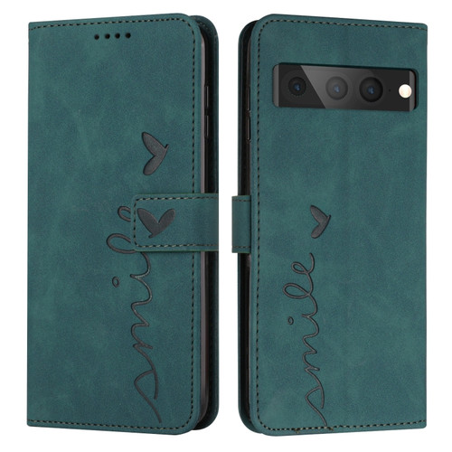 Google Pixel 7 Pro Skin Feel Heart Pattern Leather Phone Case - Green