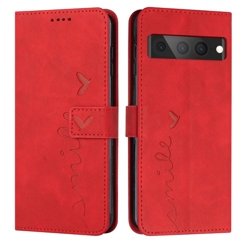 Google Pixel 7 Pro Skin Feel Heart Pattern Leather Phone Case - Red