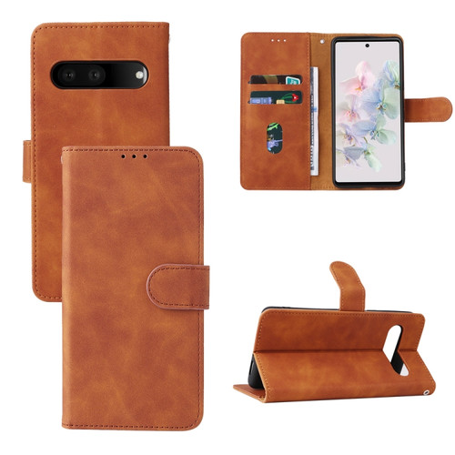 Google Pixel 7 Pro Skin Feel Magnetic Flip Leather Phone Case - Brown