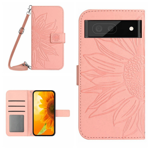 Google Pixel 7 Pro Skin Feel Sun Flower Pattern Flip Leather Phone Case with Lanyard - Pink