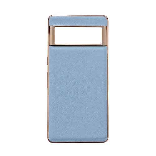 Google Pixel 7 Pro Waves Series Nano Electroplating Genuine Leather Phone Case - Blue