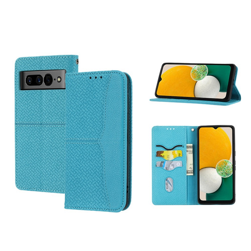 Google Pixel 7 Pro Woven Texture Stitching Magnetic PU Leather Phone Case - Blue