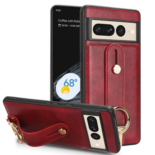 Google Pixel 7 Pro Wristband Leather Back Phone Case - Red