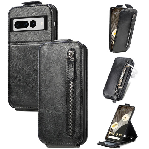 Google Pixel 7 Pro Zipper Wallet Vertical Flip Leather Phone Case - Black