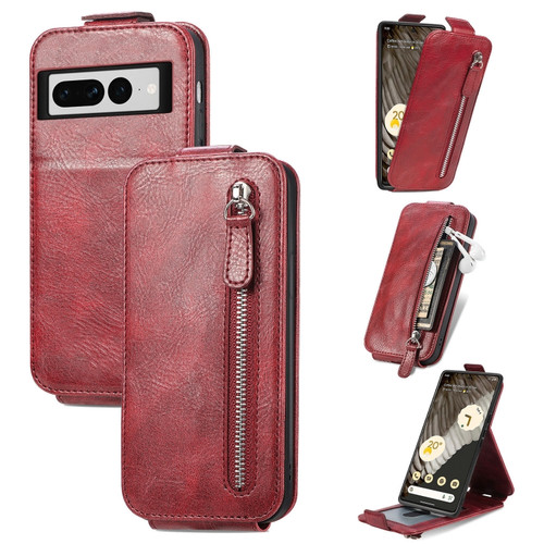 Google Pixel 7 Pro Zipper Wallet Vertical Flip Leather Phone Case - Red