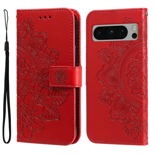 Google Pixel 8 Pro 7-petal Flowers Embossing Leather Phone Case - Red