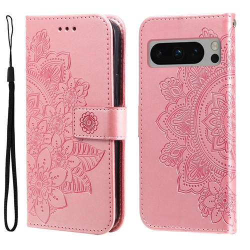 Google Pixel 8 Pro 7-petal Flowers Embossing Leather Phone Case - Rose Gold