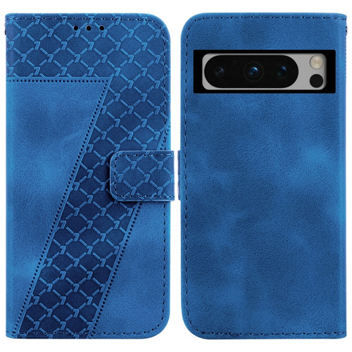 Google Pixel 8 Pro 7-shaped Embossed Leather Phone Case - Blue