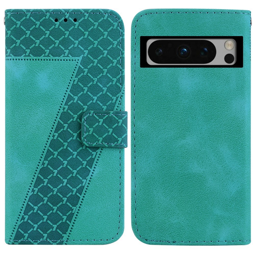 Google Pixel 8 Pro 7-shaped Embossed Leather Phone Case - Green