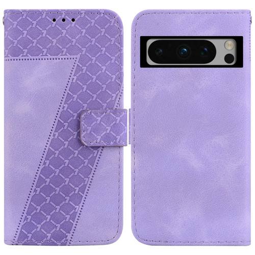 Google Pixel 8 Pro 7-shaped Embossed Leather Phone Case - Purple