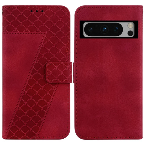 Google Pixel 8 Pro 7-shaped Embossed Leather Phone Case - Red