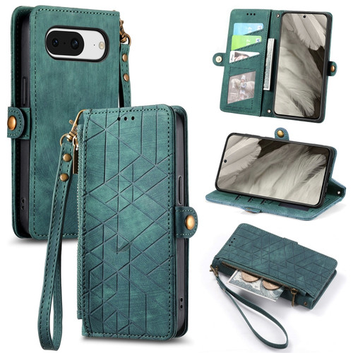 Google Pixel 8 Pro Geometric Zipper Wallet Side Buckle Leather Phone Case - Green